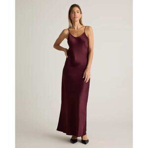 Quince Womens Slip Dress Midi Purple Satin V-Neck Spaghetti Strap NWT